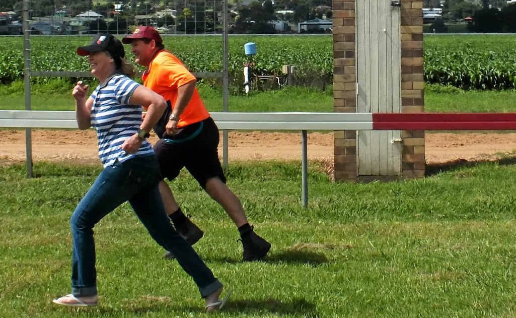 Allman Park caretakers Jackie and Dave Rossiter try out the track ahead of today’s races. Allman Park caretakers Jackie and Dave Rossiter try out the track ahead of today’s races.
